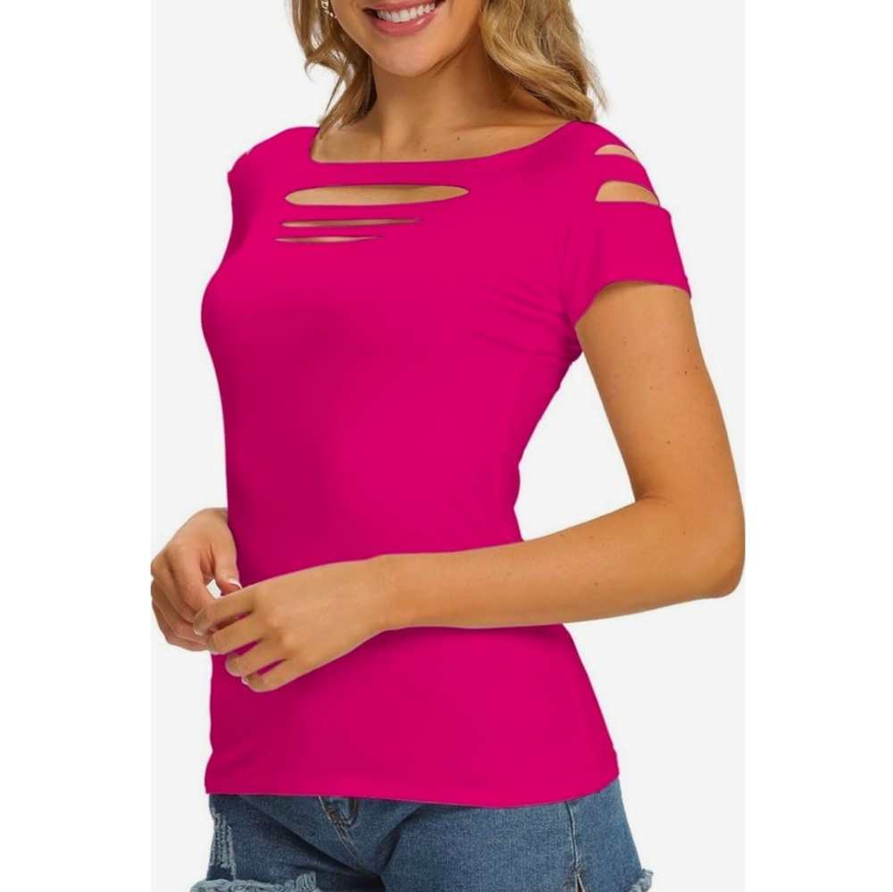 Pink Cut-Out Short Sleeve Tee